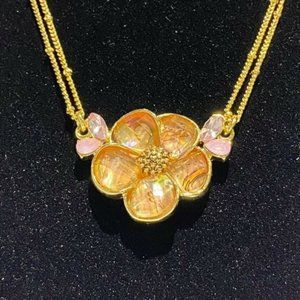 Vintage Napier Stamped Orange Flower Princess Diana Style Necklace Earrings Set